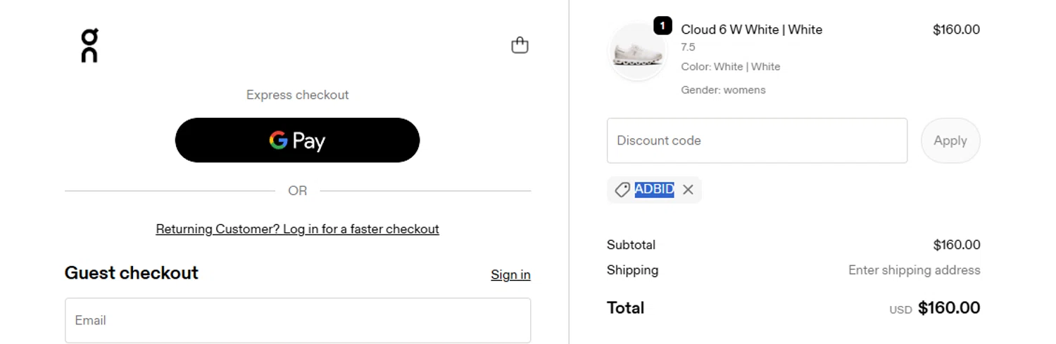 Verification screenshot for Free Shipping Storewide at On Running - 19d ago