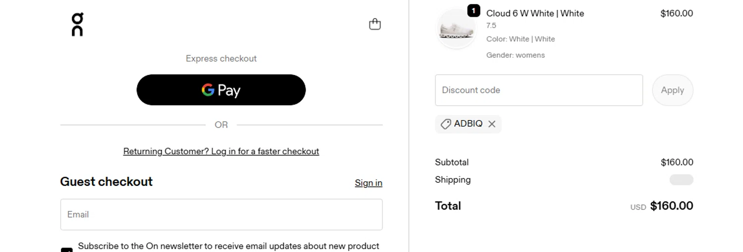 Verification screenshot for 10% Off Storewide at On Running - 16d ago