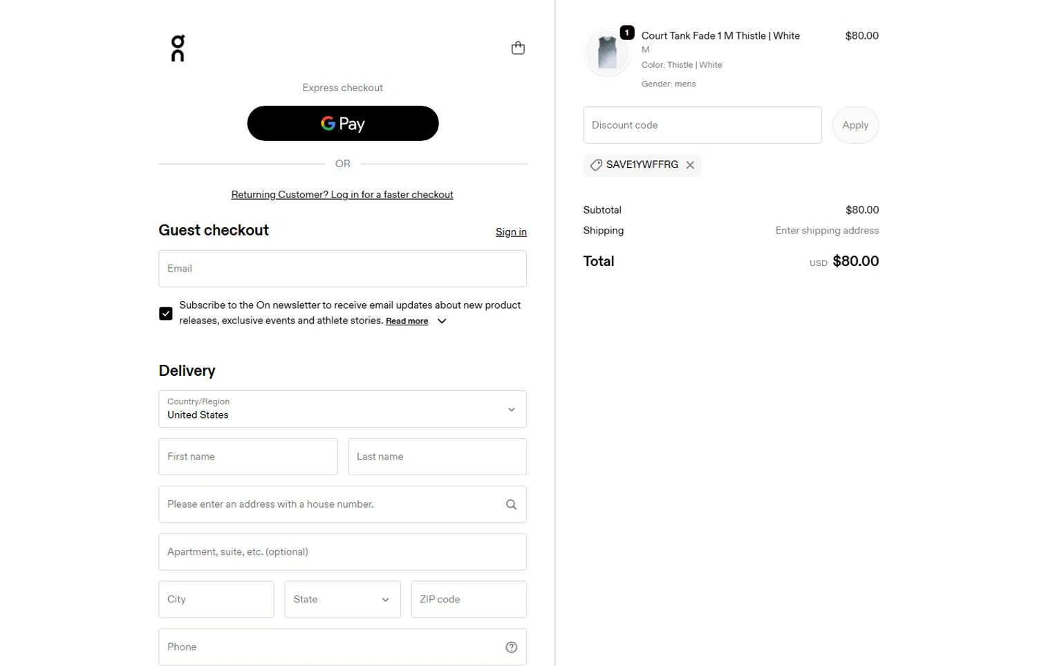 Verification screenshot for Free Shipping Storewide at On Running — 27d ago