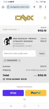 ONX Sports coupon verification screenshot