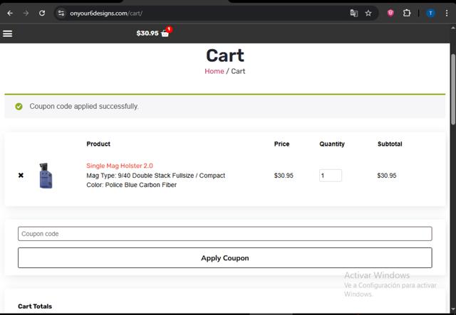 On Your 6 Designs checkout page showing On Your 6 Designs promo code box | Screenshot taken by SimplyCodes community member on Jun 19, 2025