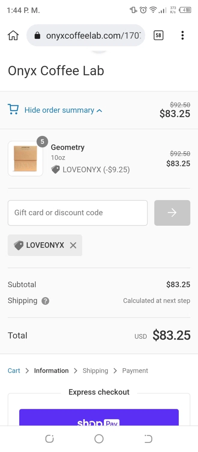 where to use Onyx Coffee Lab promo code box