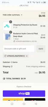 ATRAVELINGFERN10 coupon verification screenshot