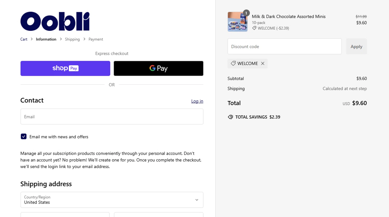 Oobli discount code screenshot showing code WELCOME applied at Oobli checkout page. Uploaded by SimplyCodes community member SmartFinder4193 on Jan 16, 2025