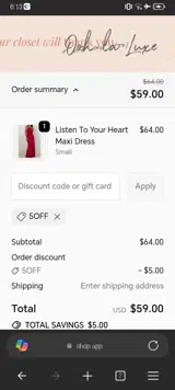 5OFF coupon verification screenshot