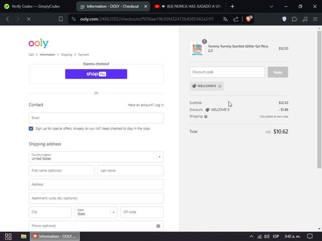 OOLY checkout page showing OOLY discount code box | Screenshot taken by SimplyCodes community member on May 4, 2024