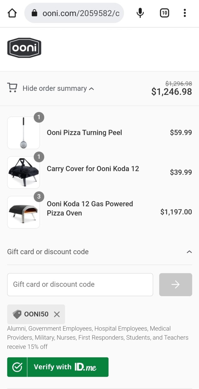 Ooni checkout page showing Ooni discount code box | Screenshot taken by SimplyCodes community member on May 14, 2023