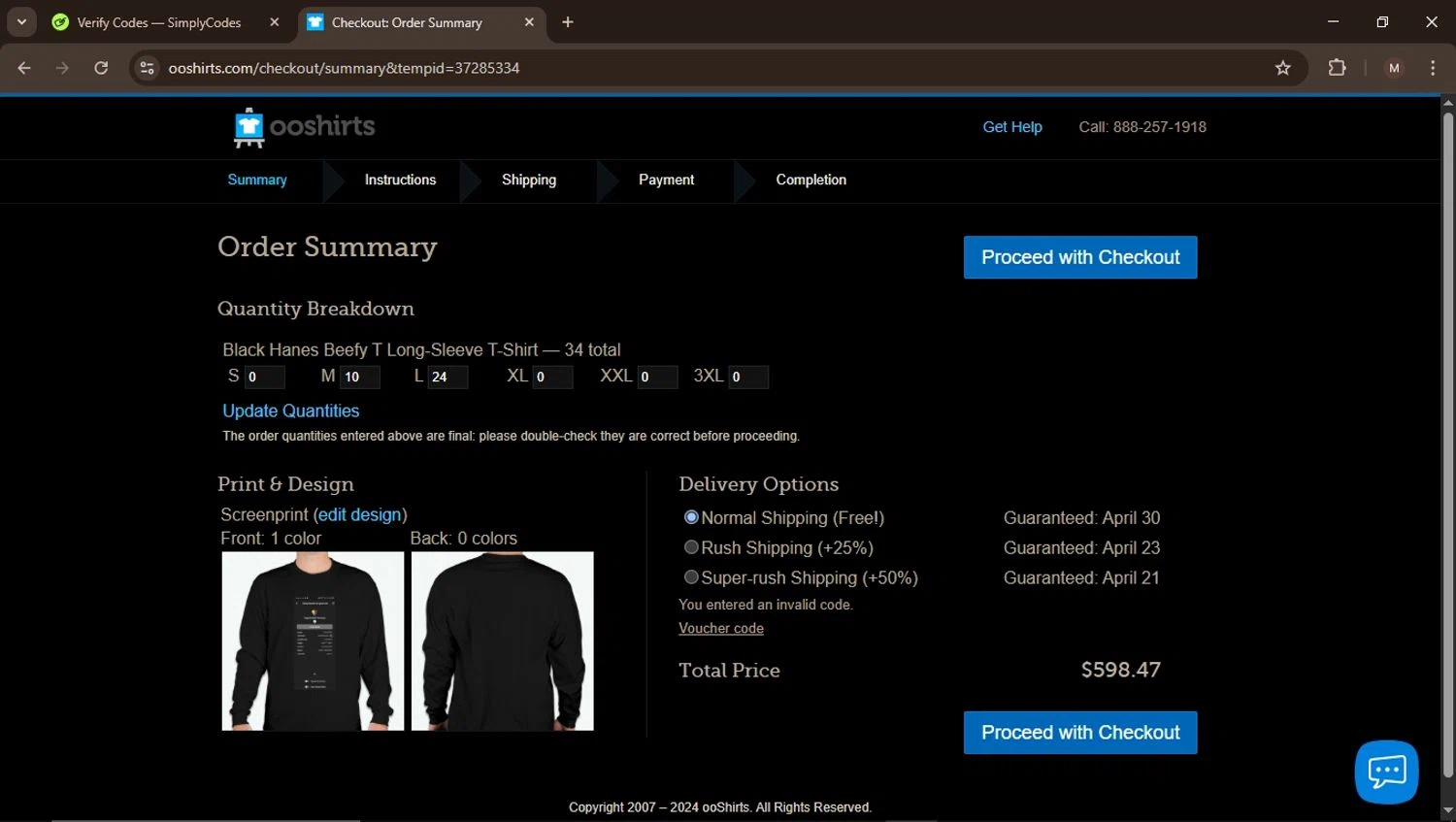 OOShirts coupon code screenshot showing code SHIFT applied at OOShirts checkout page. Uploaded by SimplyCodes community member MightyGuardian6645 on Apr 15, 2025