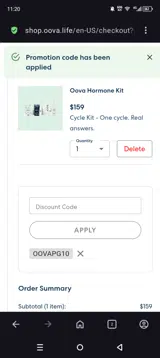 OOVAPG10 coupon verification screenshot