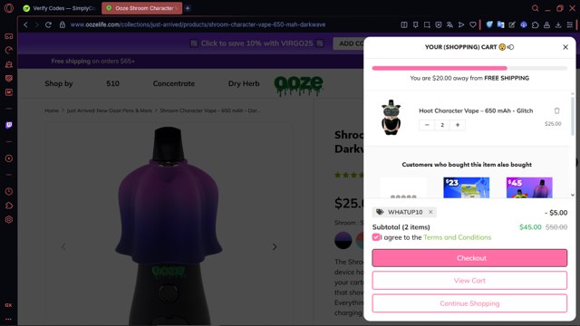 Ooze checkout page showing Ooze discount code box | Screenshot taken by SimplyCodes community member on Sep 7, 2025