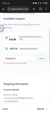 Opal Auctions coupon verification screenshot
