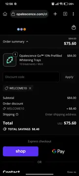 WELCOME10 coupon verification screenshot