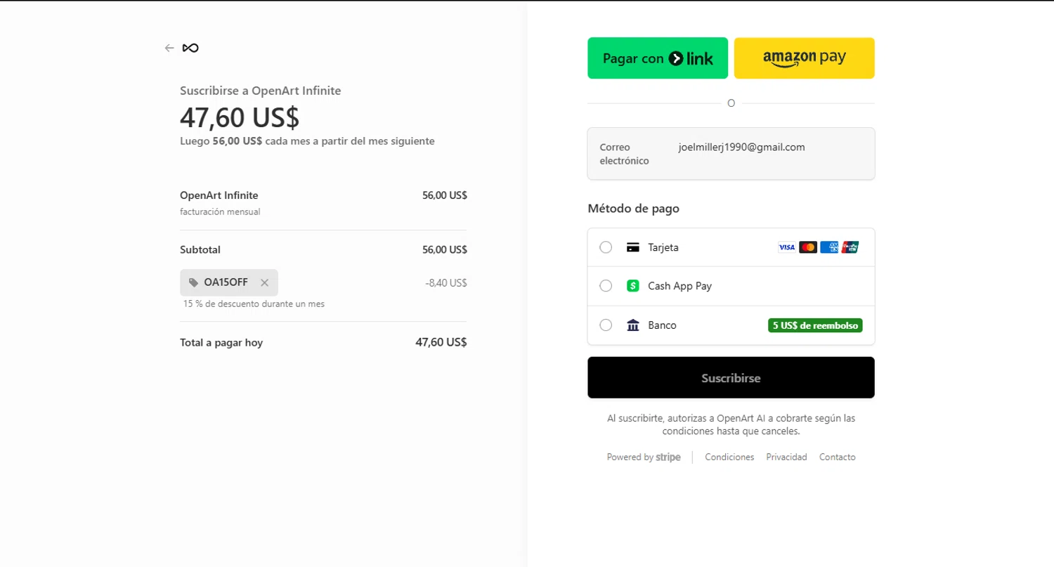 OpenArt promo code screenshot showing code OA15OFF applied at OpenArt checkout page. Uploaded by SimplyCodes community member WoskalJR on Nov 18, 2025