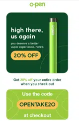 O.penVAPE coupon verification screenshot