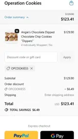OPCOOKIES5 coupon verification screenshot