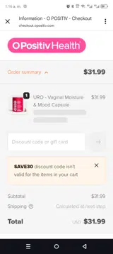 SAVE30 coupon verification screenshot