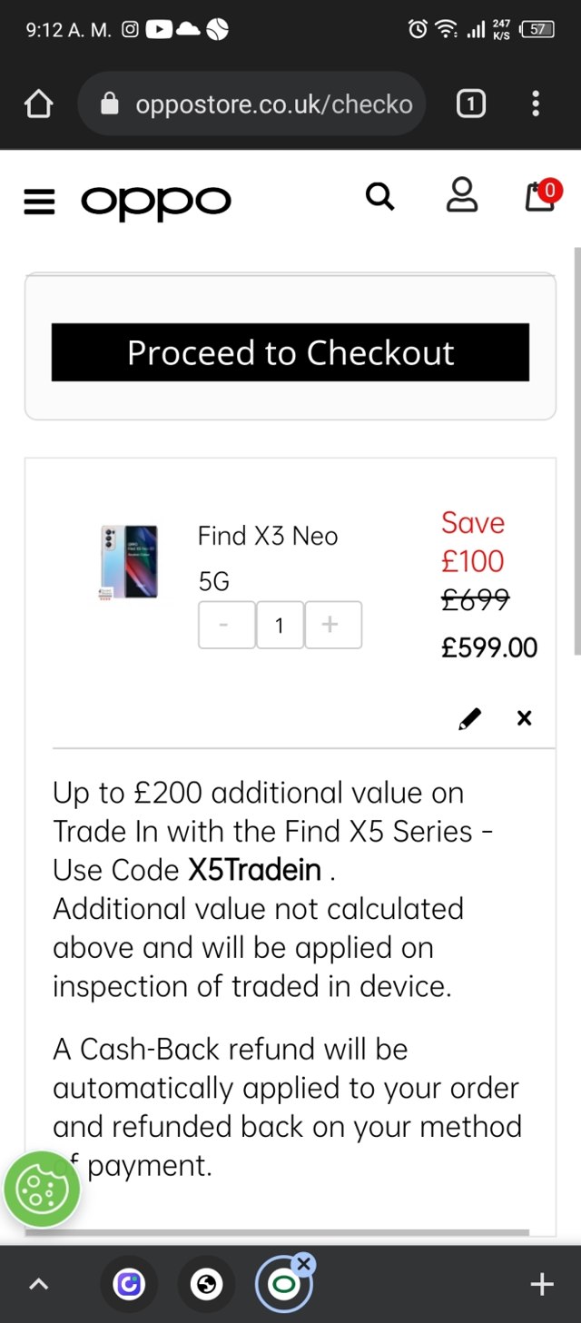 OPPO checkout page showing OPPO discount code box | Screenshot taken by SimplyCodes community member on Apr 19, 2022