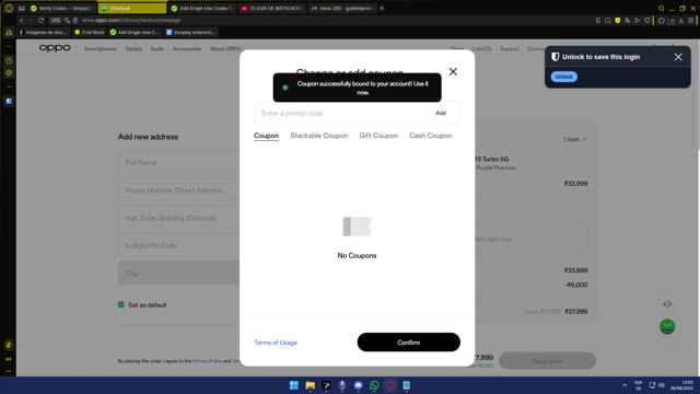 OPPO checkout page showing OPPO discount code box | Screenshot taken by SimplyCodes community member on Aug 26, 2025
