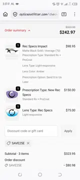 SAVE25E coupon verification screenshot