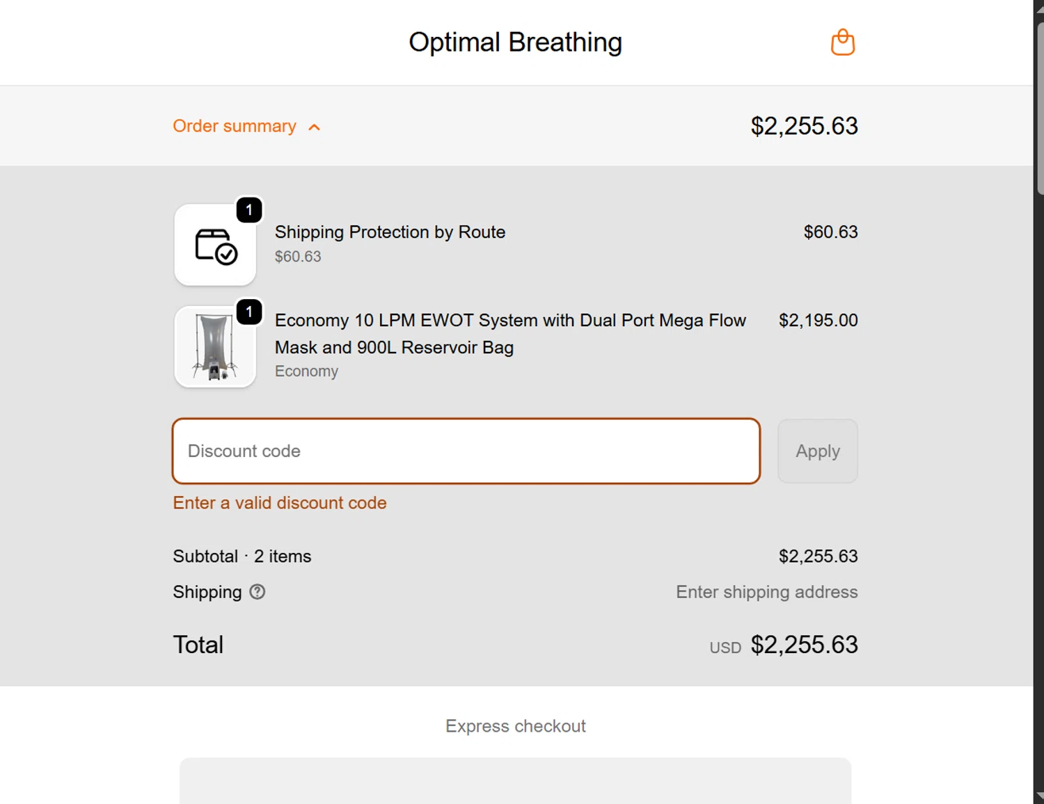 Optimal Breathing promo code screenshot showing code LUNGS10 applied at Optimal Breathing checkout page. Uploaded by SimplyCodes community member ValiantLion5897 on Oct 30, 2025