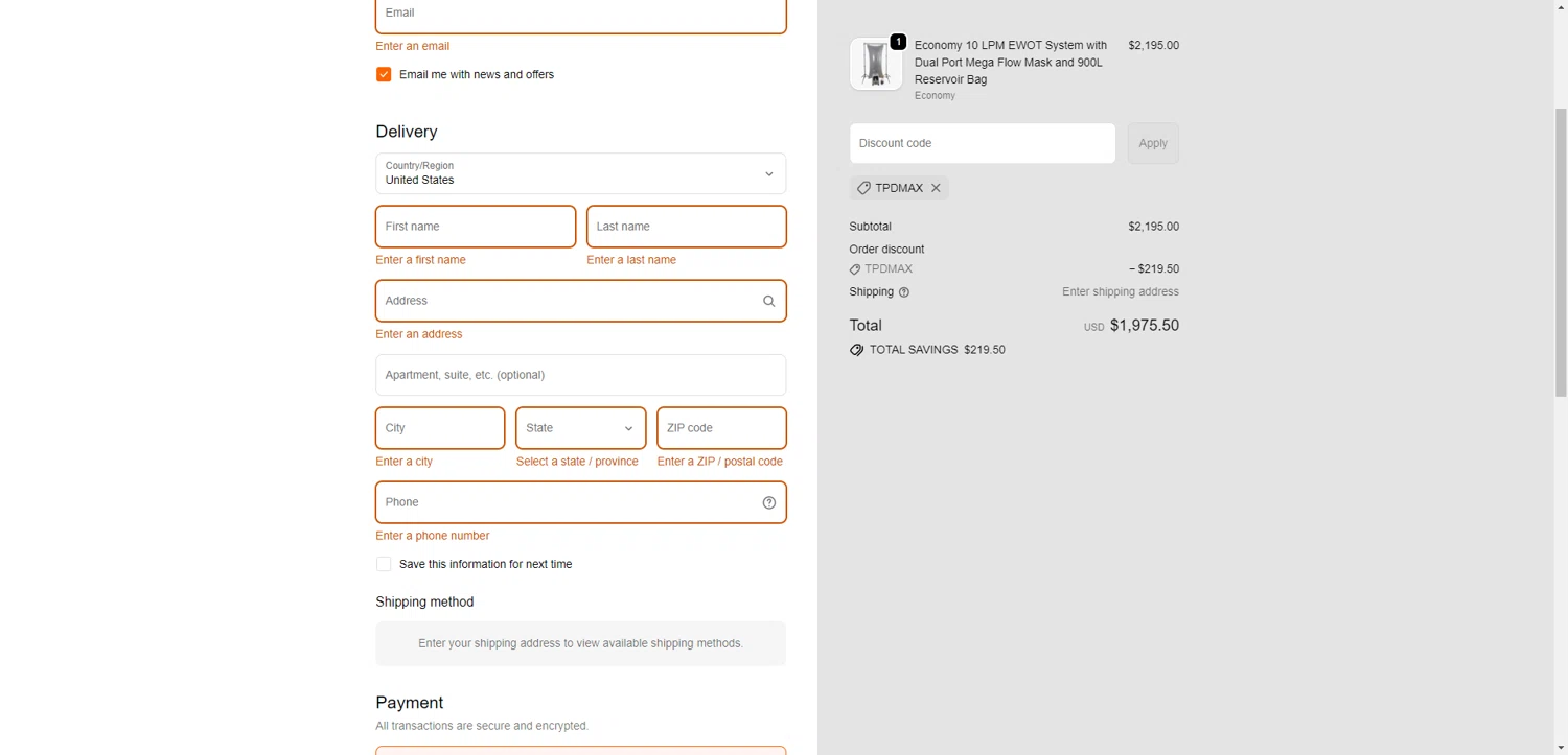 Optimal Breathing promo code screenshot showing code TPDMAX applied at Optimal Breathing checkout page. Uploaded by SimplyCodes community member PennyRanger8219 on Dec 14, 2025