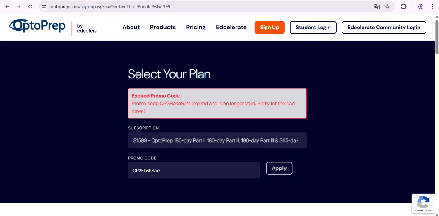 OptoPrep promo code screenshot showing code OP2FlashSale applied at OptoPrep checkout page. Uploaded by SimplyCodes community member SaleSentinel7319 on Jul 29, 2025