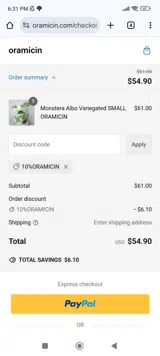 10%ORAMICIN coupon verification screenshot