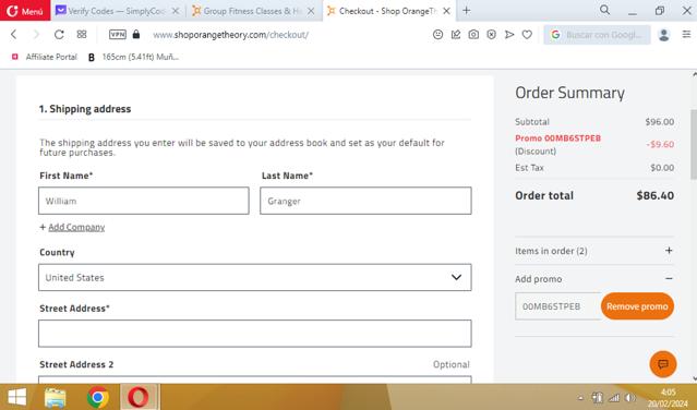 Orangetheory checkout page showing Orangetheory promo code box | Screenshot taken by SimplyCodes community member on Feb 20, 2024