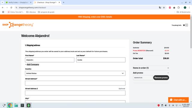 Orangetheory checkout page showing Orangetheory promo code box | Screenshot taken by SimplyCodes community member on Feb 26, 2025