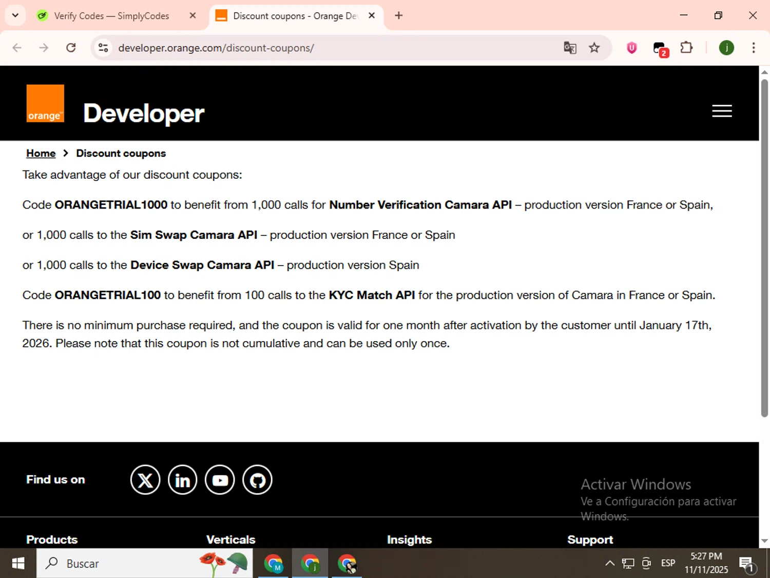 Orange Travel promo code screenshot showing code ORANGETRIAL1000 applied at Orange Travel checkout page. Uploaded by SimplyCodes community member SavingsCollector2592 on Nov 11, 2025