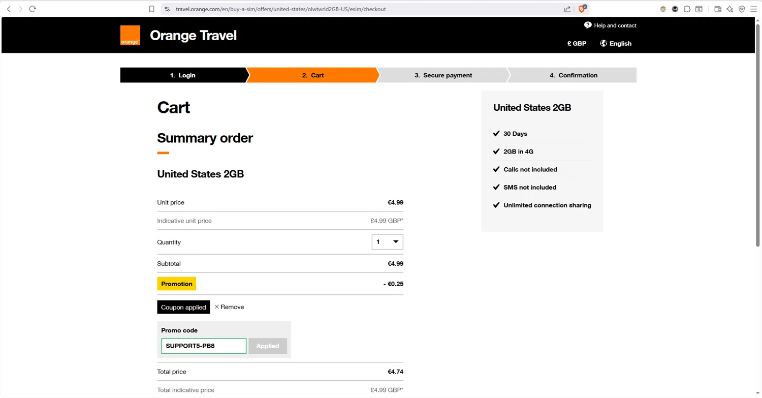 Orange Travel checkout page showing Orange Travel promo code box | Screenshot taken by SimplyCodes community member on Jan 29, 2026