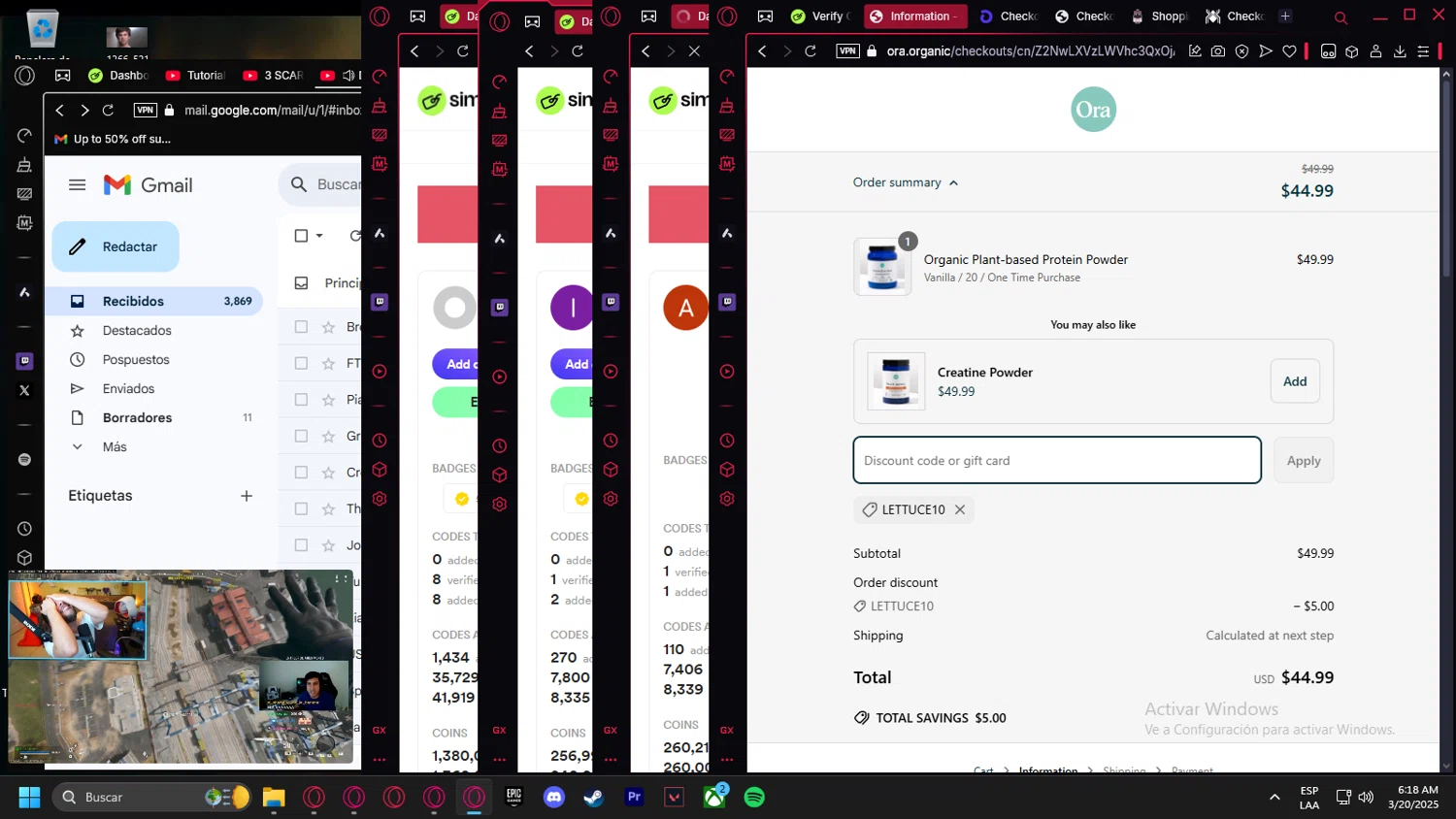 Ora Organic discount code screenshot showing code LETTUCE10 applied at Ora Organic checkout page. Uploaded by SimplyCodes community member Handivlak on Mar 20, 2025