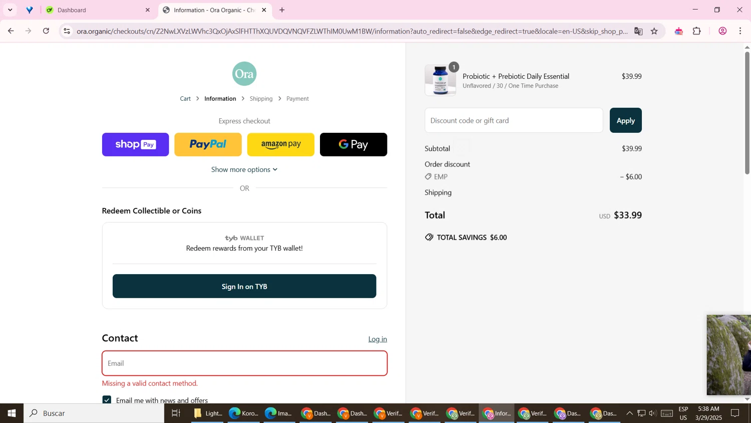Ora Organic discount code screenshot showing code EMP applied at Ora Organic checkout page. Uploaded by SimplyCodes community member CouponTiger763 on Mar 29, 2025