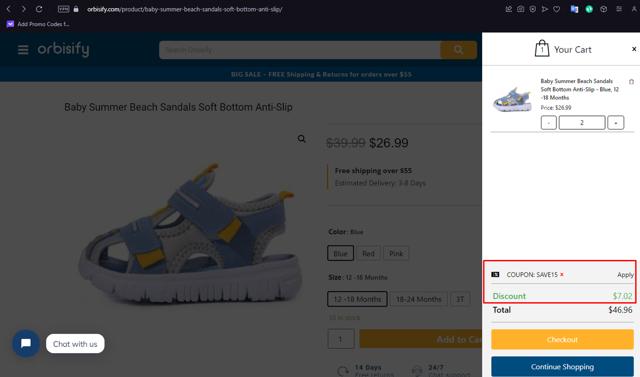 Orbisify checkout page showing Orbisify promo code box | Screenshot taken by SimplyCodes community member on Mar 22, 2024