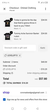 Levelup15 coupon verification screenshot