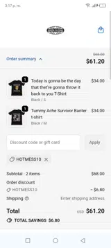 HOTMESS10 coupon verification screenshot