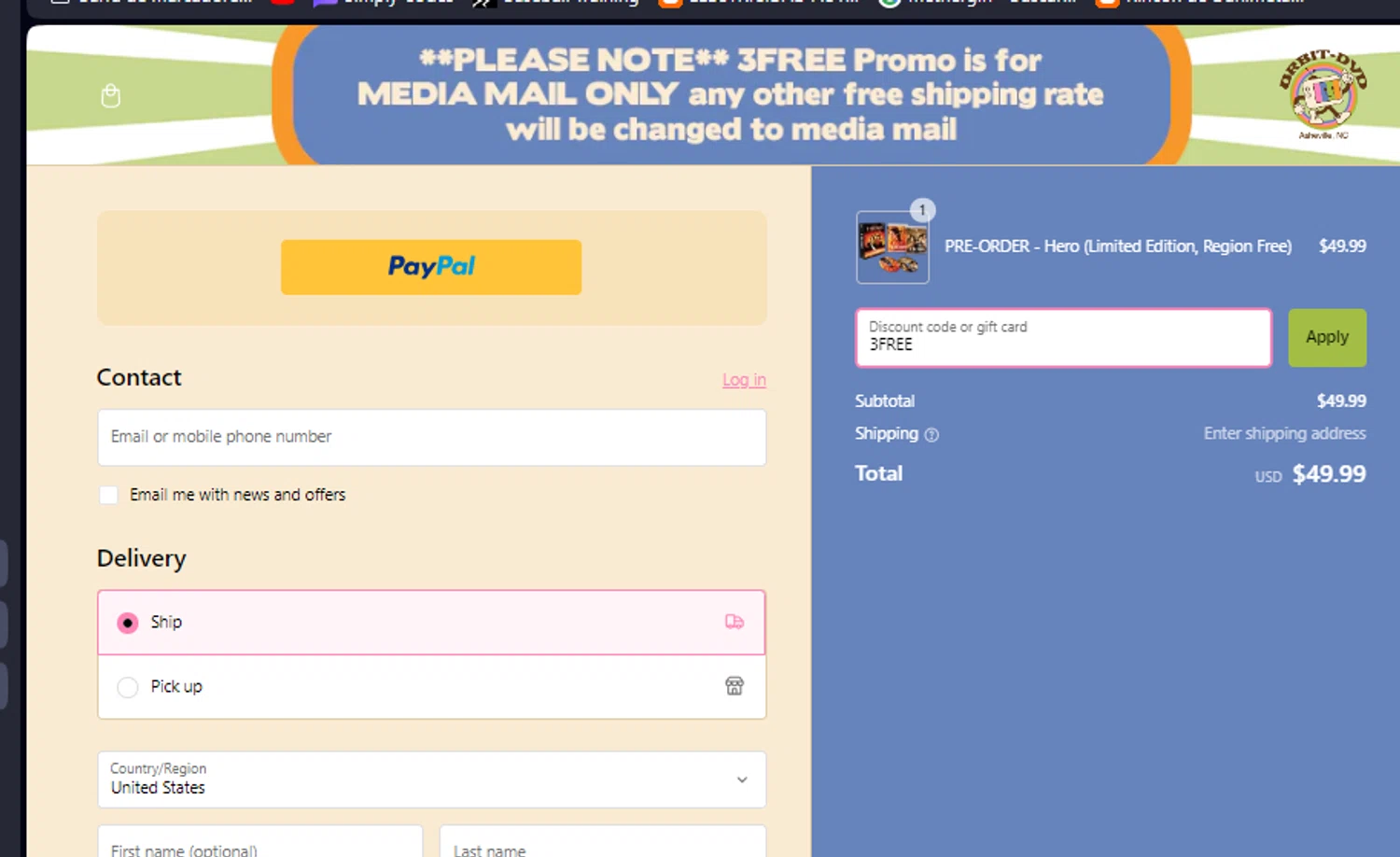 Orbit DVD checkout page showing Orbit DVD promo code box | Screenshot taken by SimplyCodes community member on Apr 5, 2024