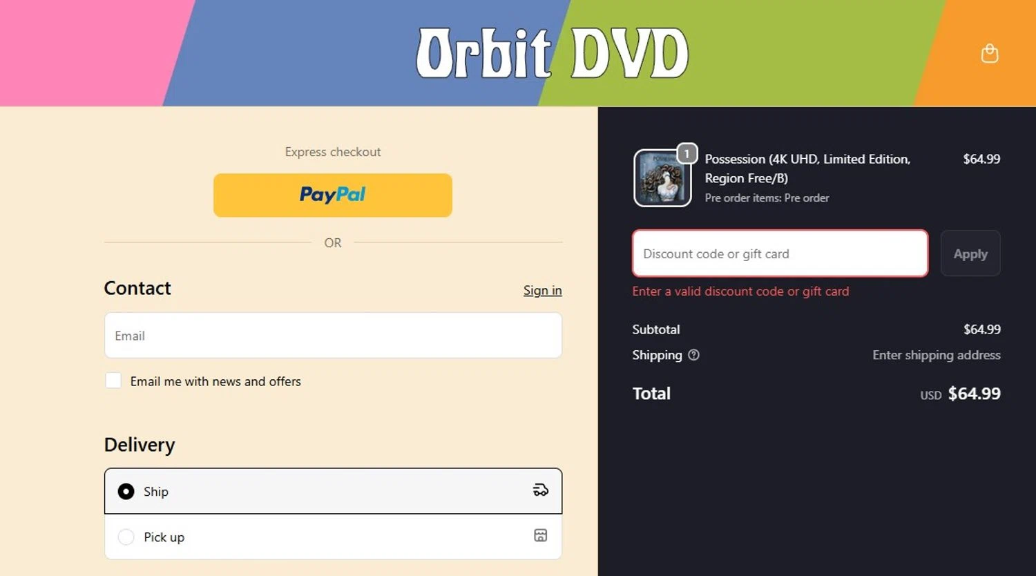 Orbit DVD promo code screenshot showing code WELCOME10 applied at Orbit DVD checkout page. Uploaded by SimplyCodes community member RebatePilot8693 on Nov 29, 2025