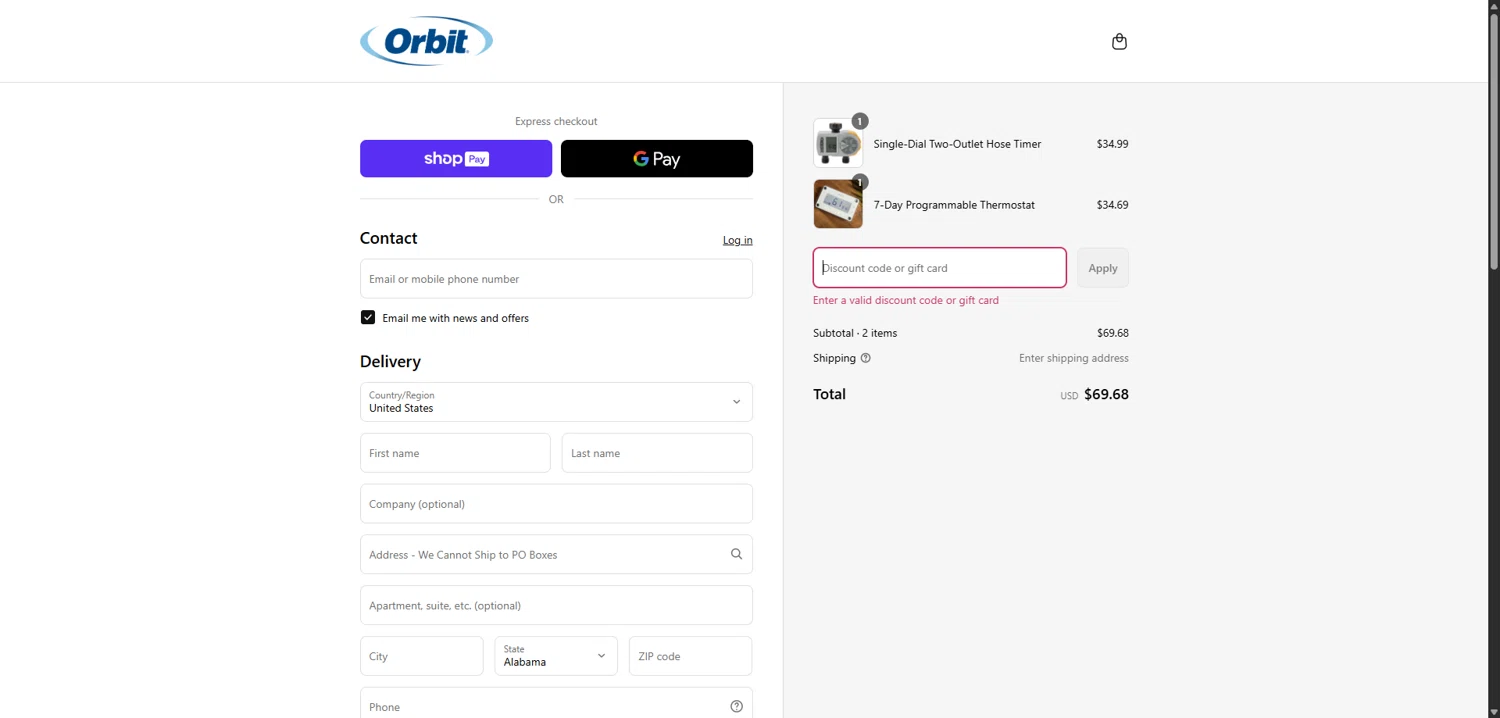 Orbit Irrigation promo code screenshot showing code SUMMER25 applied at Orbit Irrigation checkout page. Uploaded by SimplyCodes community member TreasureScholar8716 on Jul 5, 2025