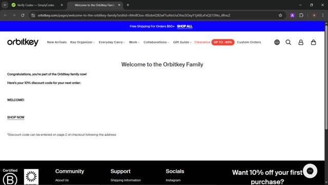 Orbitkey checkout page showing Orbitkey discount code box | Screenshot taken by SimplyCodes community member on Jul 22, 2025