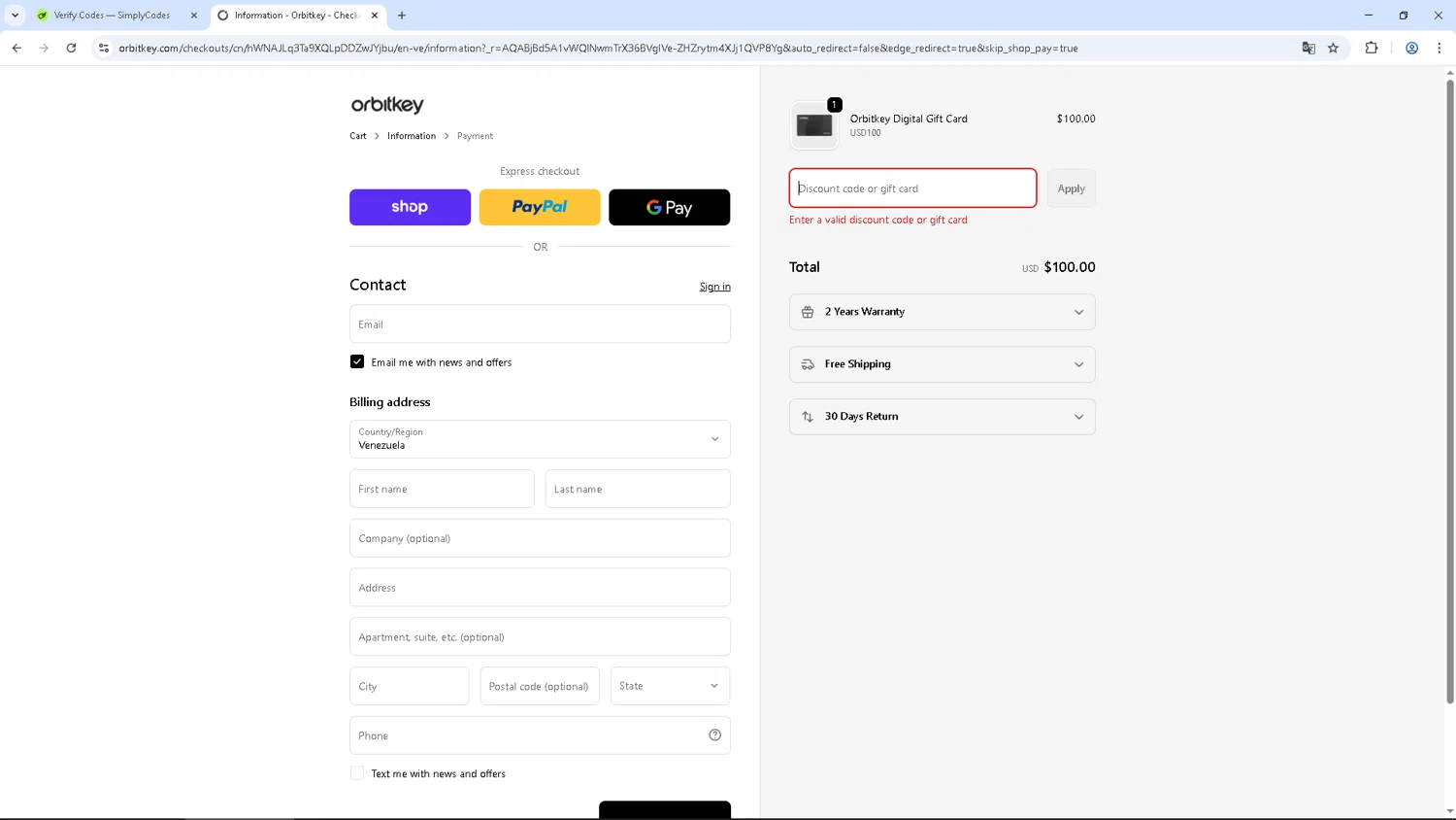Orbitkey promo code screenshot showing code VIPFRIDAY20 applied at Orbitkey checkout page. Uploaded by SimplyCodes community member simplycodesssss on Mar 27, 2026