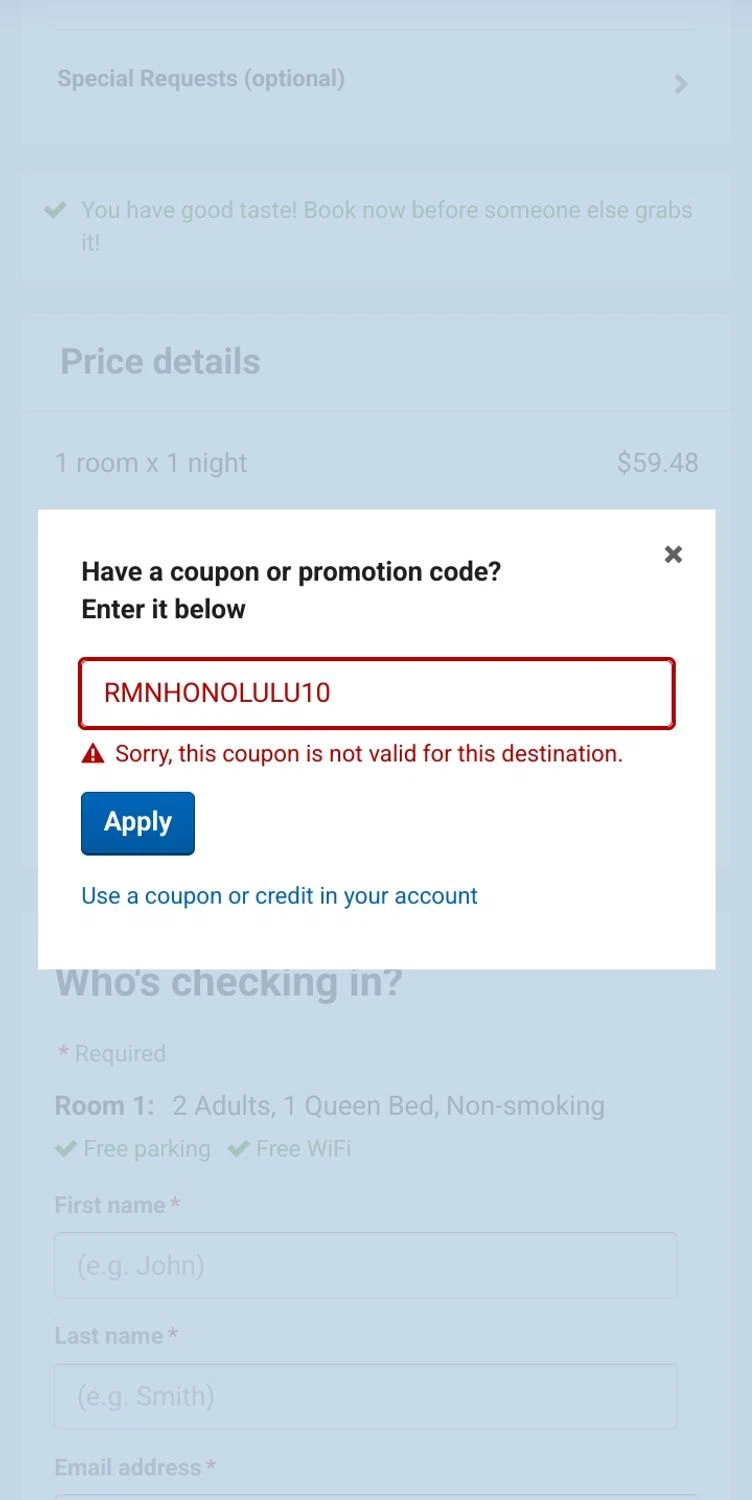 Orbitz promo code screenshot showing code RMNHONOLULU10 applied at Orbitz checkout page. Uploaded by SimplyCodes community member JesusLand2004 on Jun 11, 2025