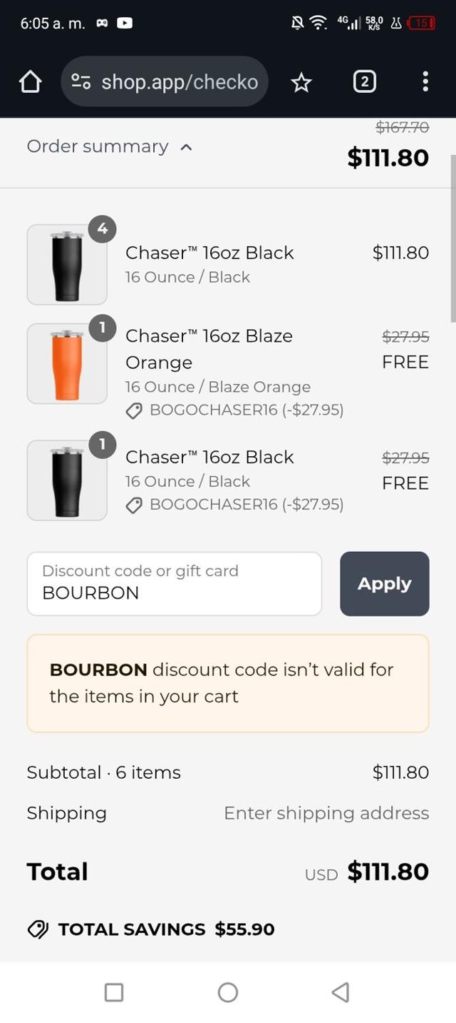 Orca Coolers checkout page showing Orca Coolers coupon code box | Screenshot taken by SimplyCodes community member on Jun 20, 2025