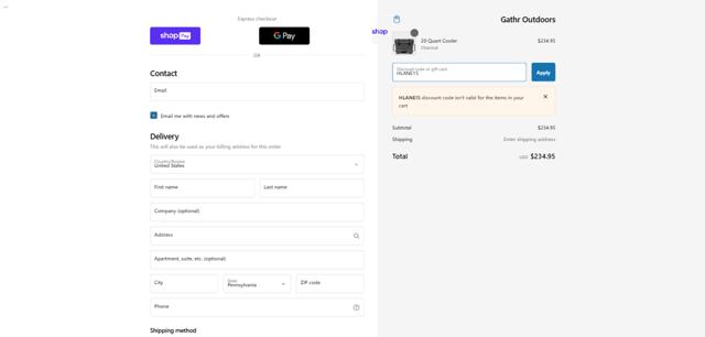 Orca Coolers checkout page showing Orca Coolers coupon code box | Screenshot taken by SimplyCodes community member on Jan 21, 2025