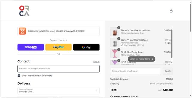Orca Coolers checkout page showing Orca Coolers coupon code box | Screenshot taken by SimplyCodes community member on Jun 15, 2025