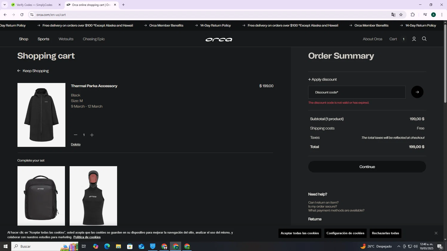 Orca US promo code screenshot showing code OF_XHALE20 applied at Orca US checkout page. Uploaded by SimplyCodes community member HAOJIN on Mar 10, 2025