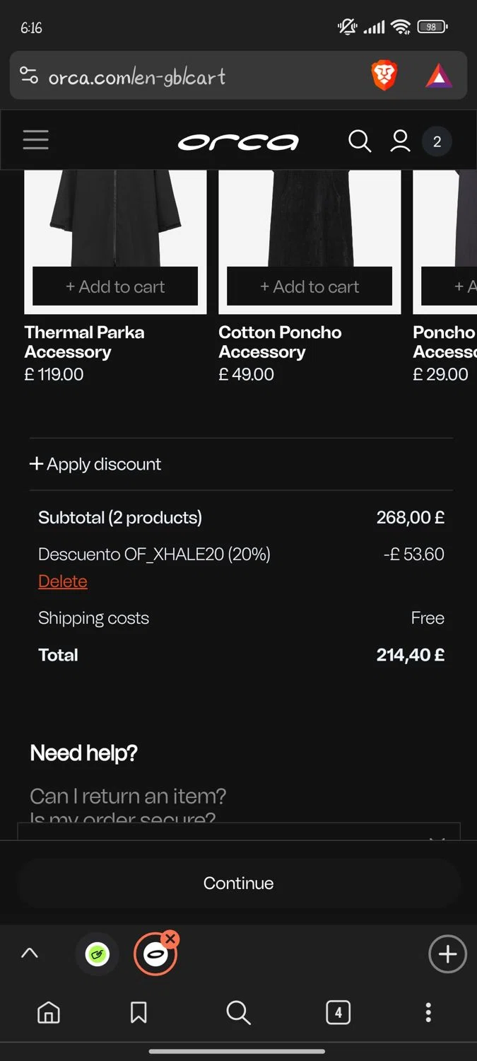 Orca US checkout page showing Orca US promo code box | Screenshot taken by SimplyCodes community member on Sep 25, 2024