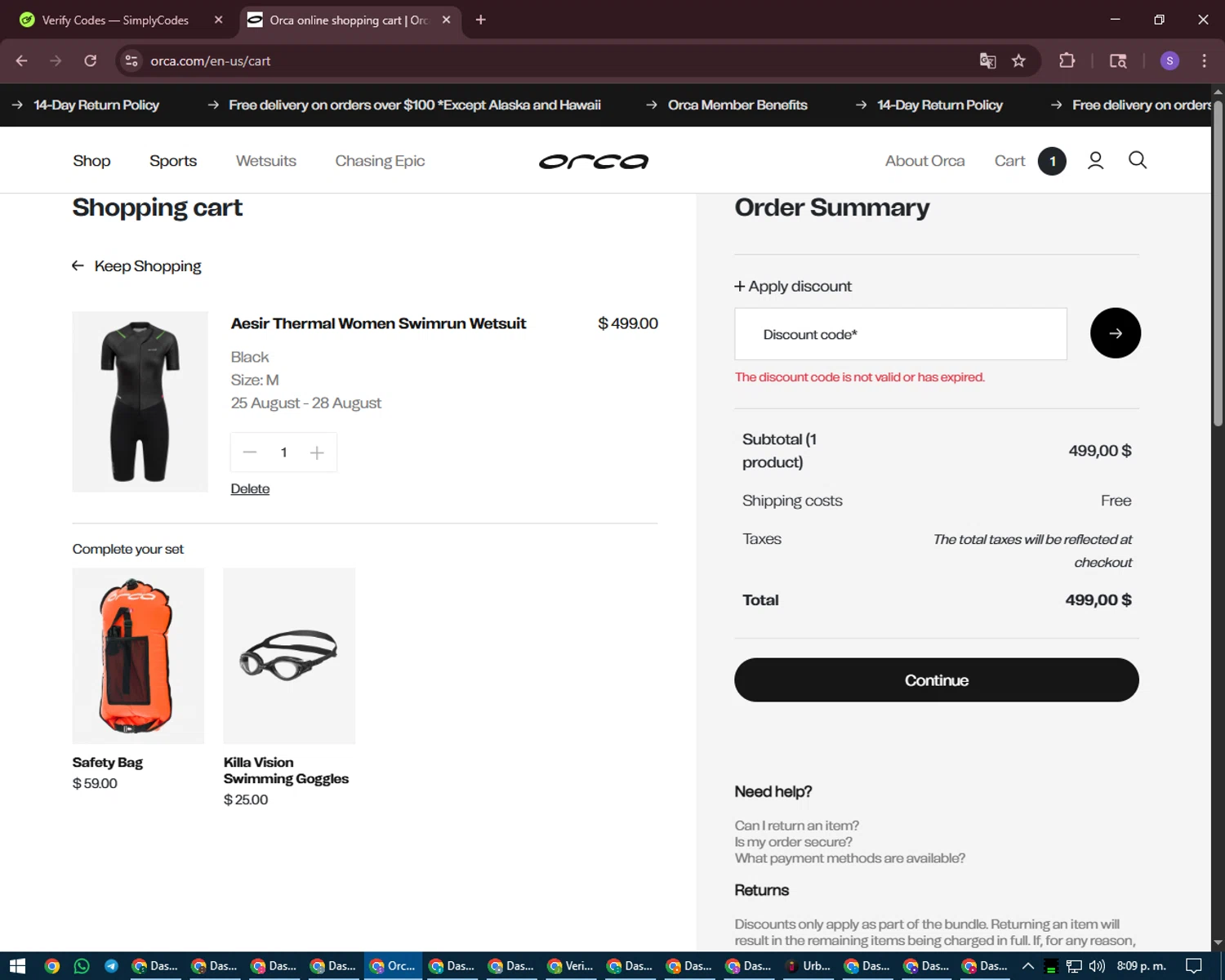 Orca US promo code screenshot showing code EXTRA30 applied at Orca US checkout page. Uploaded by SimplyCodes community member LuckyVoyager688 on Aug 26, 2025