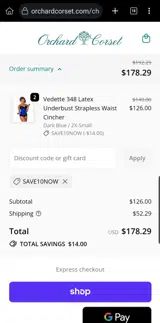 SAVE10NOW coupon verification screenshot