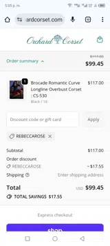 REBECCAROSE coupon verification screenshot